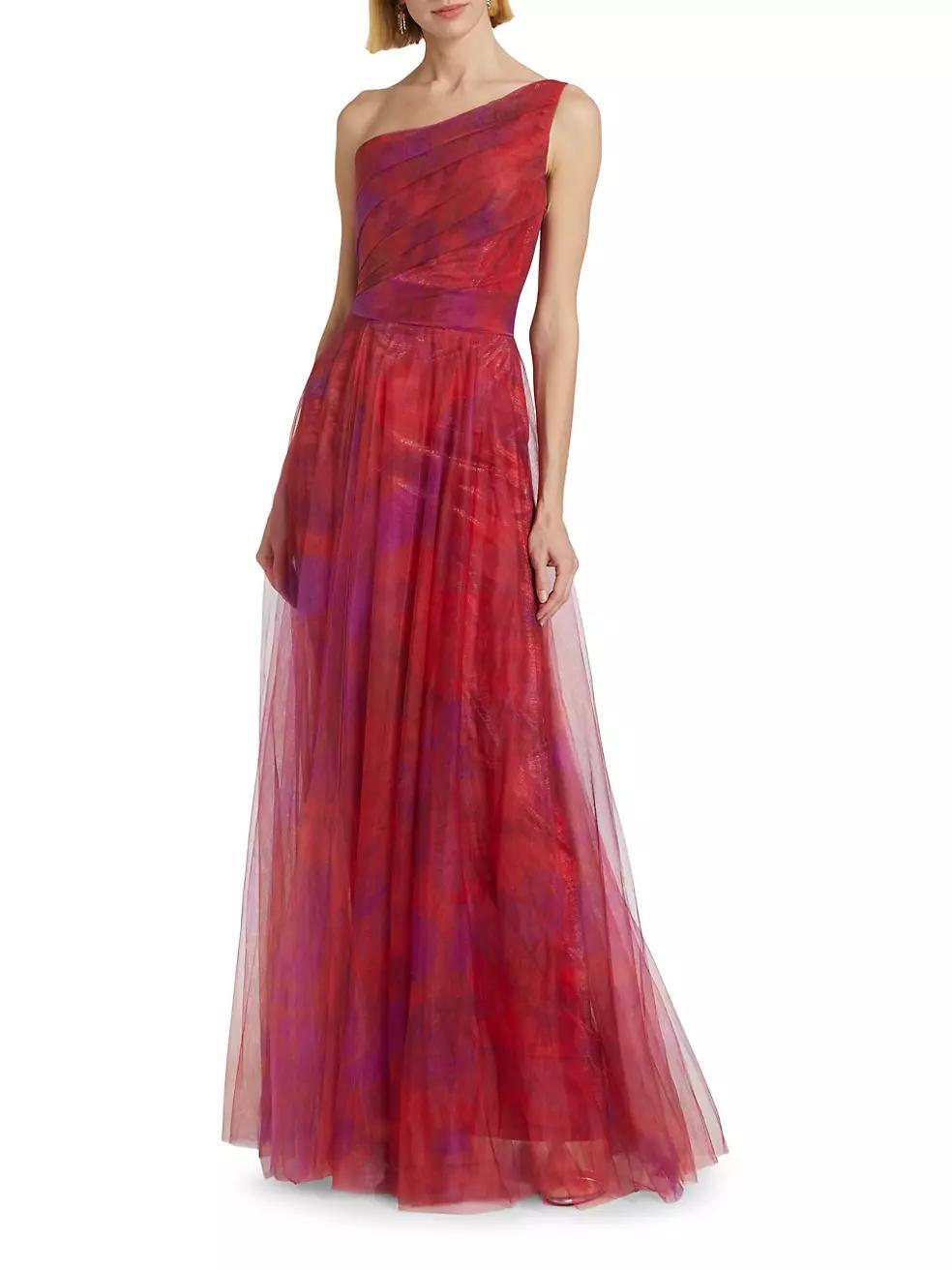 Draped Printed One-Shoulder Gown Product Image