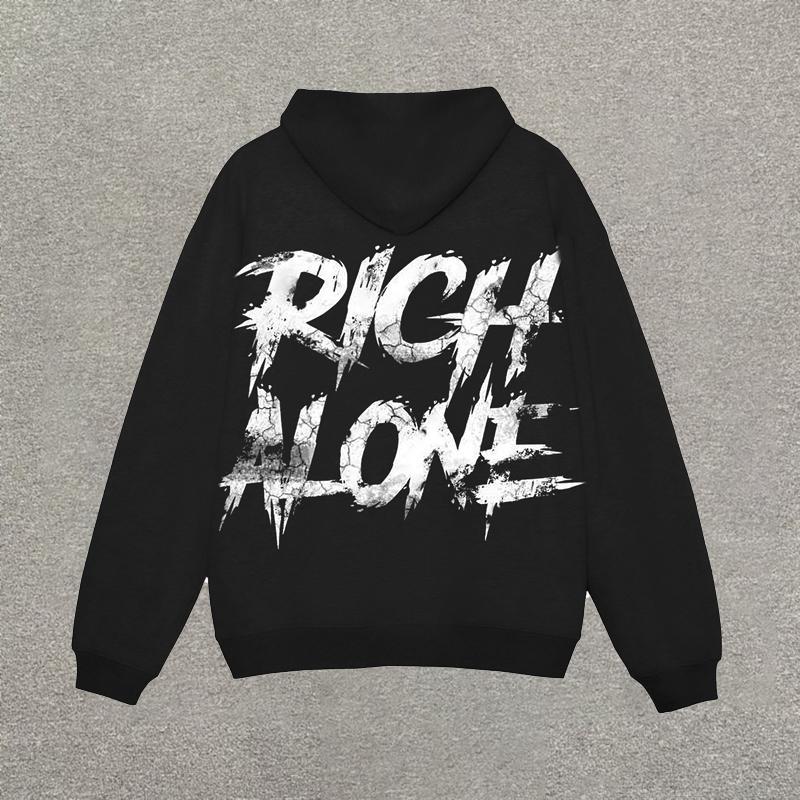 Sopula Vintage Rich Alone Graphic Print Pocketless Hoodie Product Image