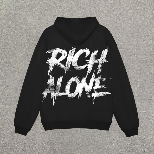 Sopula Vintage Rich Alone Graphic Print Pocketless Hoodie Product Image