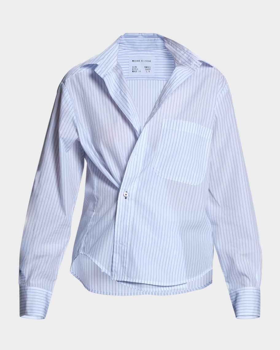 The Daily Striped Asymmetric Button-Front Shirt Product Image