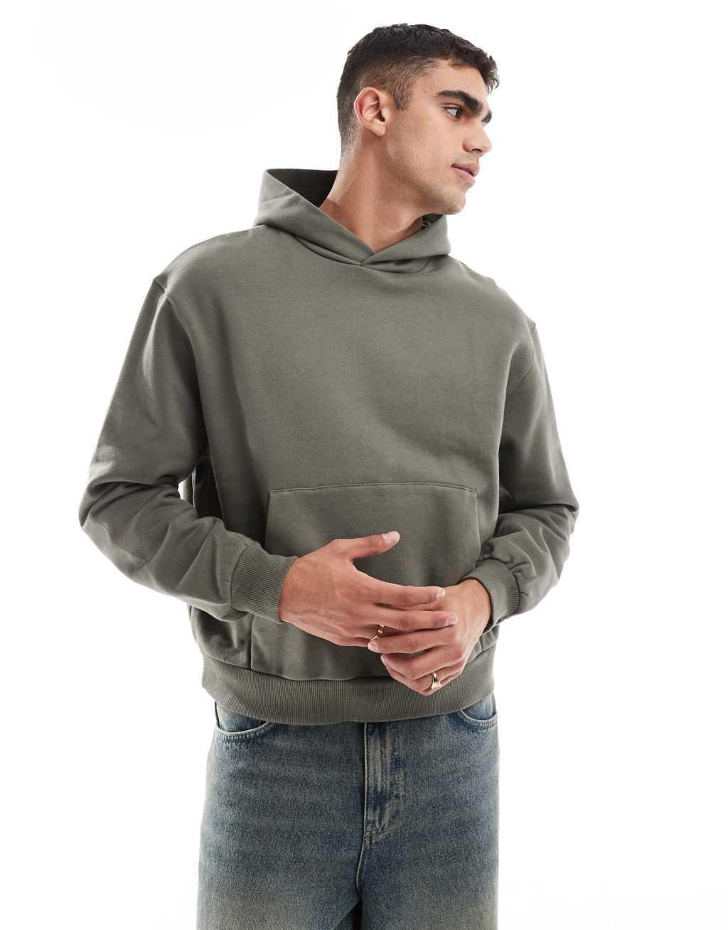 ASOS DESIGN premium heavyweight boxy oversized hoodie 400gsm in khaki Product Image