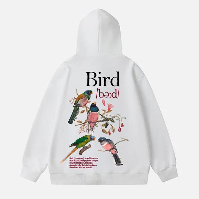 Casual Bird Print Long Sleeve Pocket Hoodie Product Image