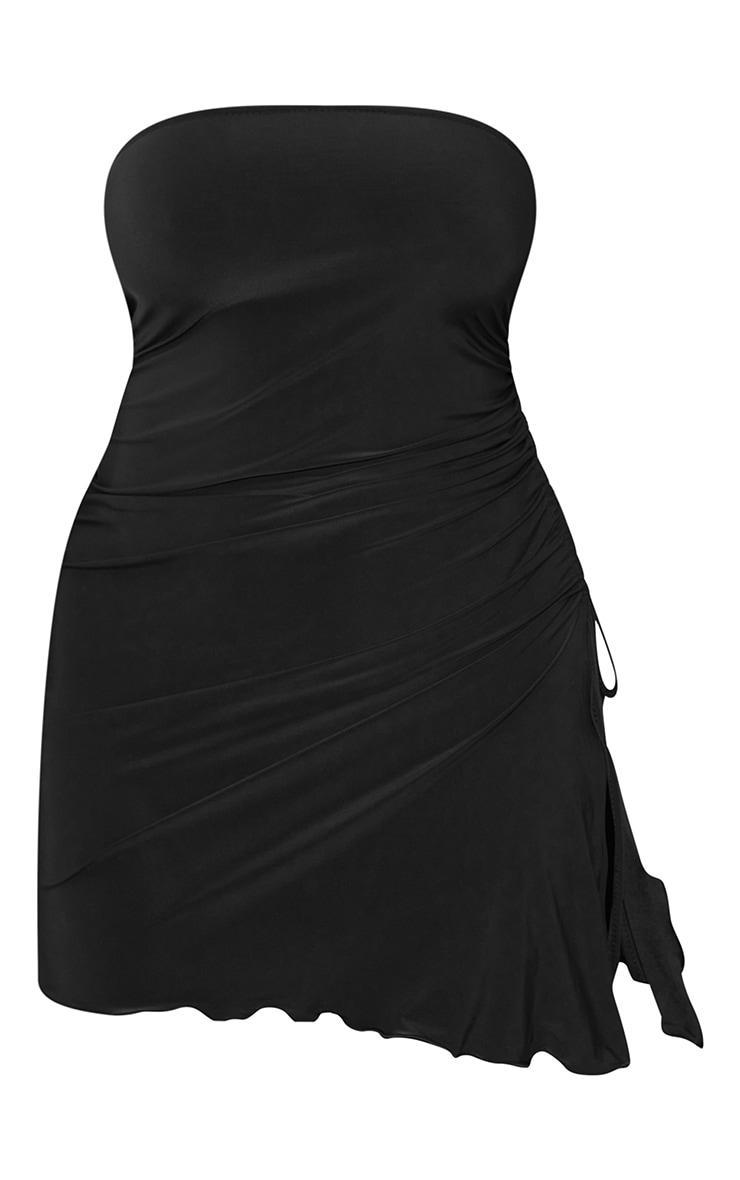 Shape Black Slinky Bandeau Ruched Side Frill Hem Bodycon Dress Product Image