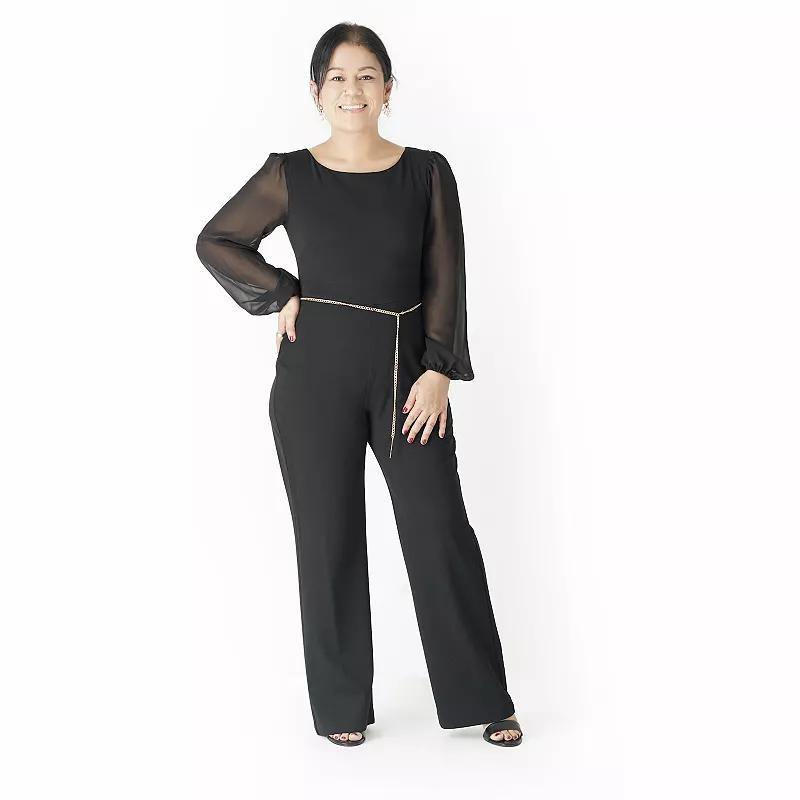 Petite Connected Apparel Chiffon Sleeve Jumpsuit, Womens Product Image