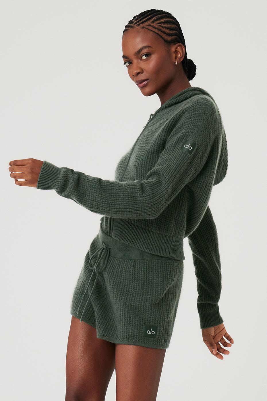 Cashmere Plush Waffle Full Zip Hoodie - Dark Cactus Female Product Image