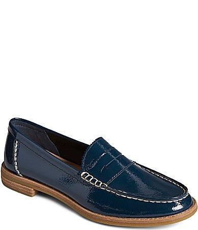 Sperry Womens Seaport Penny Crinkle Patent Leather Penny Loafers Product Image