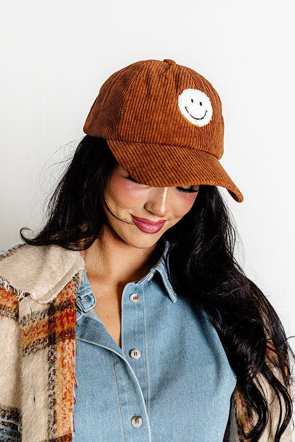 Remember To Smile Corduroy Baseball Cap in Brown Product Image