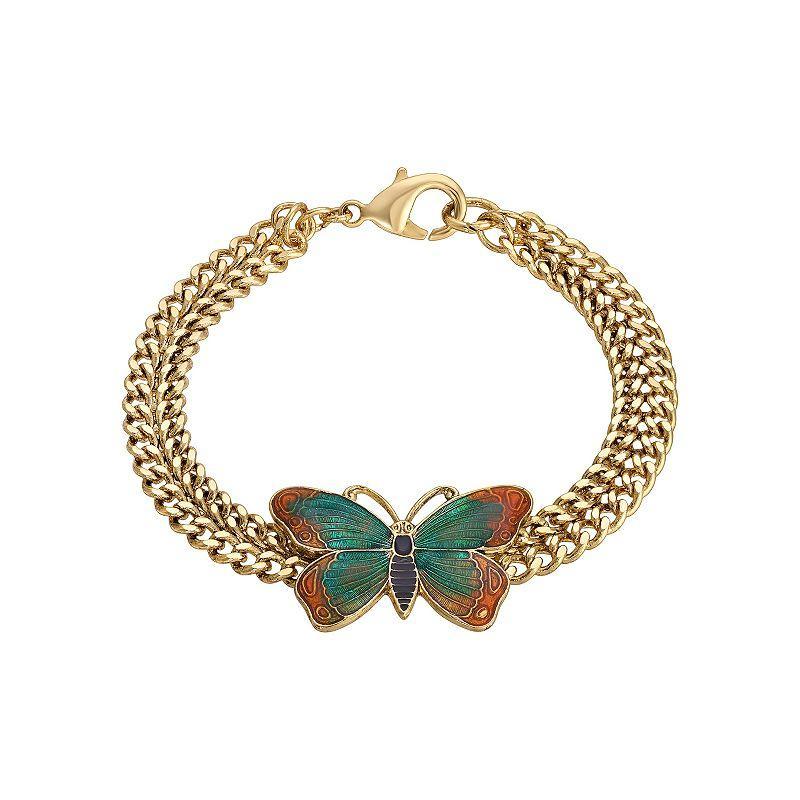 1928 Gold Tone Enameled Butterfly Bracelet, Womens, Multi Product Image