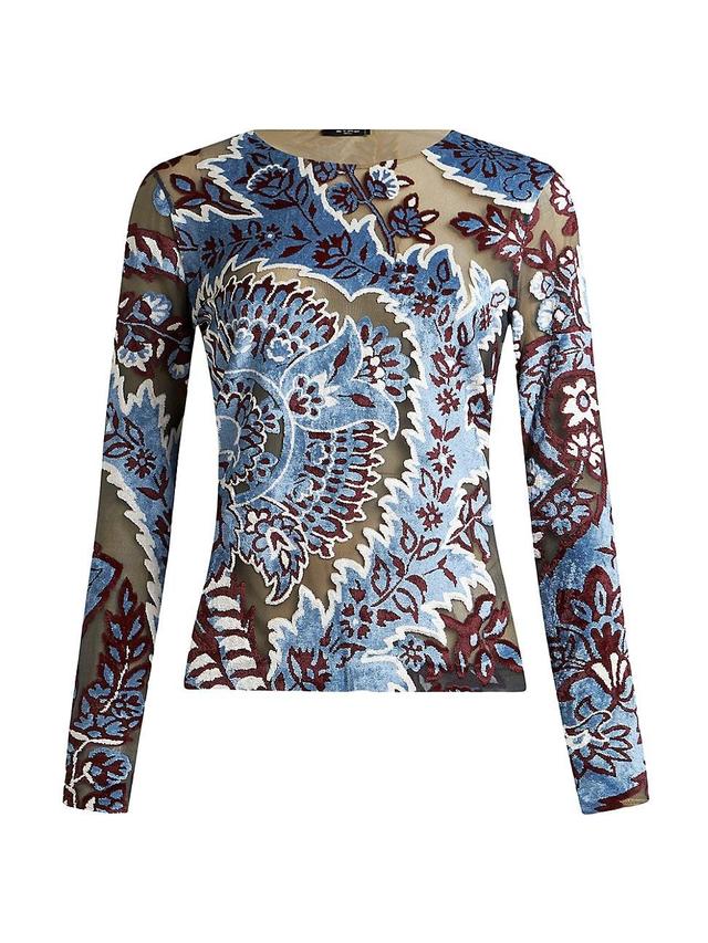 Womens Floral Fitted Long-Sleeve Top Product Image