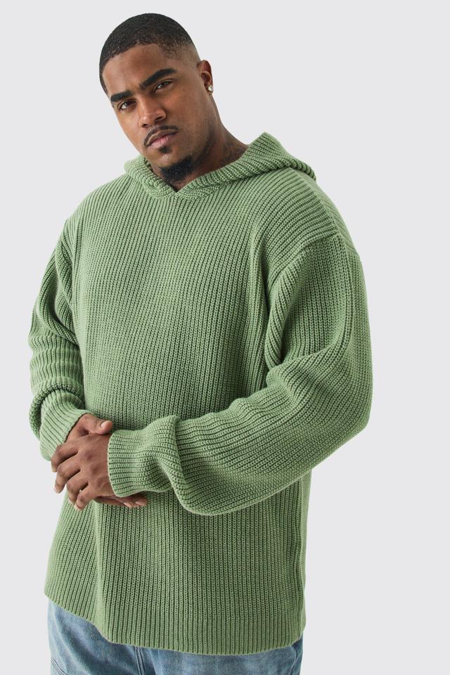 Plus Boxy Oversized Knitted Hoodie In Sage | boohooMAN USA Product Image