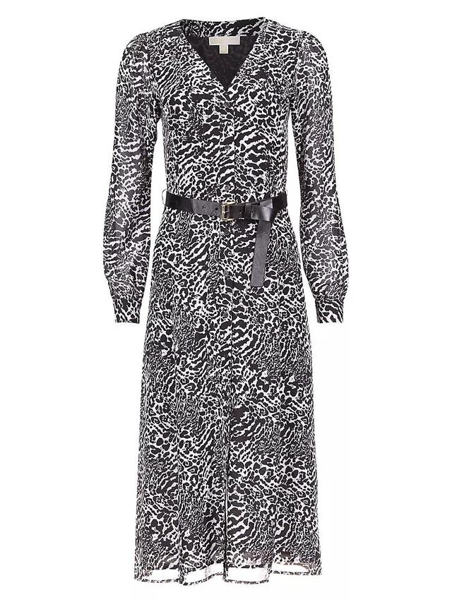 Animal-Print Belted Midi-Shirtdress Product Image