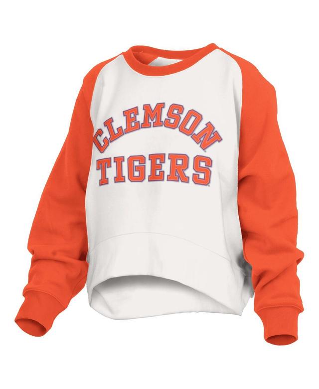 Womens Pressbox White Clemson Tigers Lotus Raglan Pullover Sweatshirt Product Image