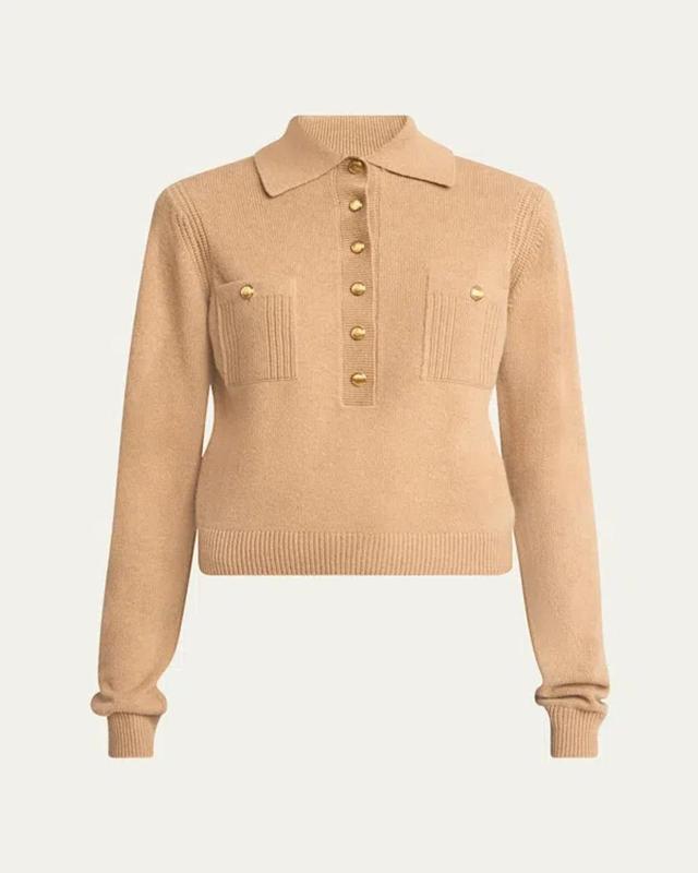 Collared Wool Cashmere Cardigan Sweater In Bleached Brown Product Image