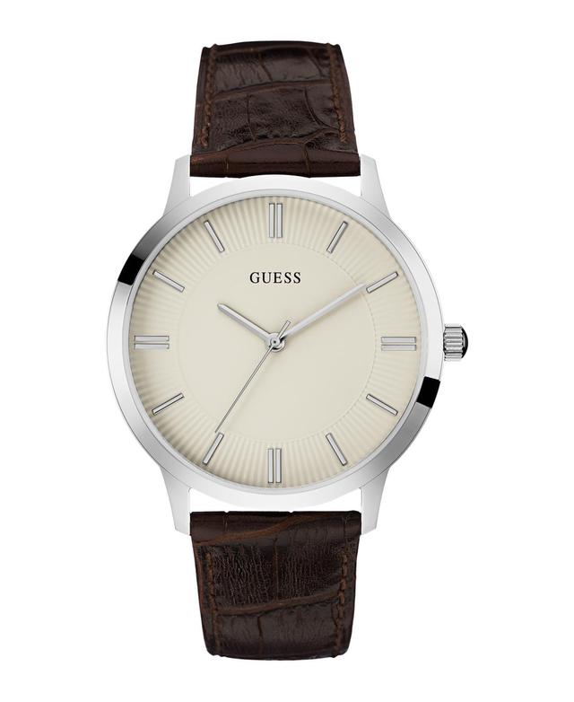 Guess Mens Analog Brown Leather Watch, 44mm - Brown Product Image