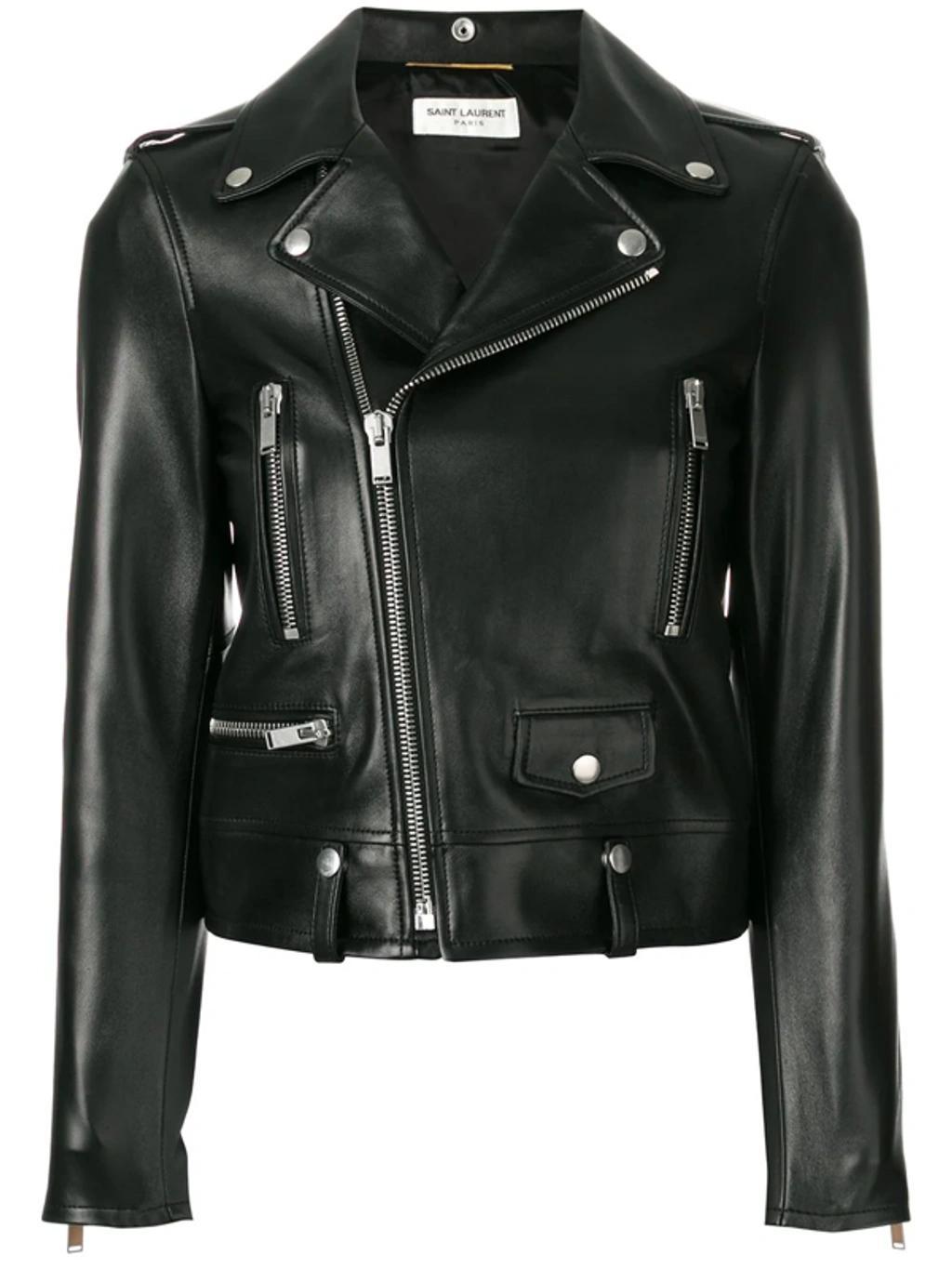 Motorcycle Leather Jacket In Black Product Image