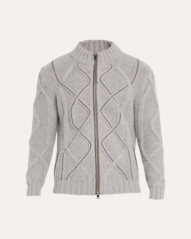 Mens Wool-Cashmere Cable Knit Full-Zip Sweater Product Image