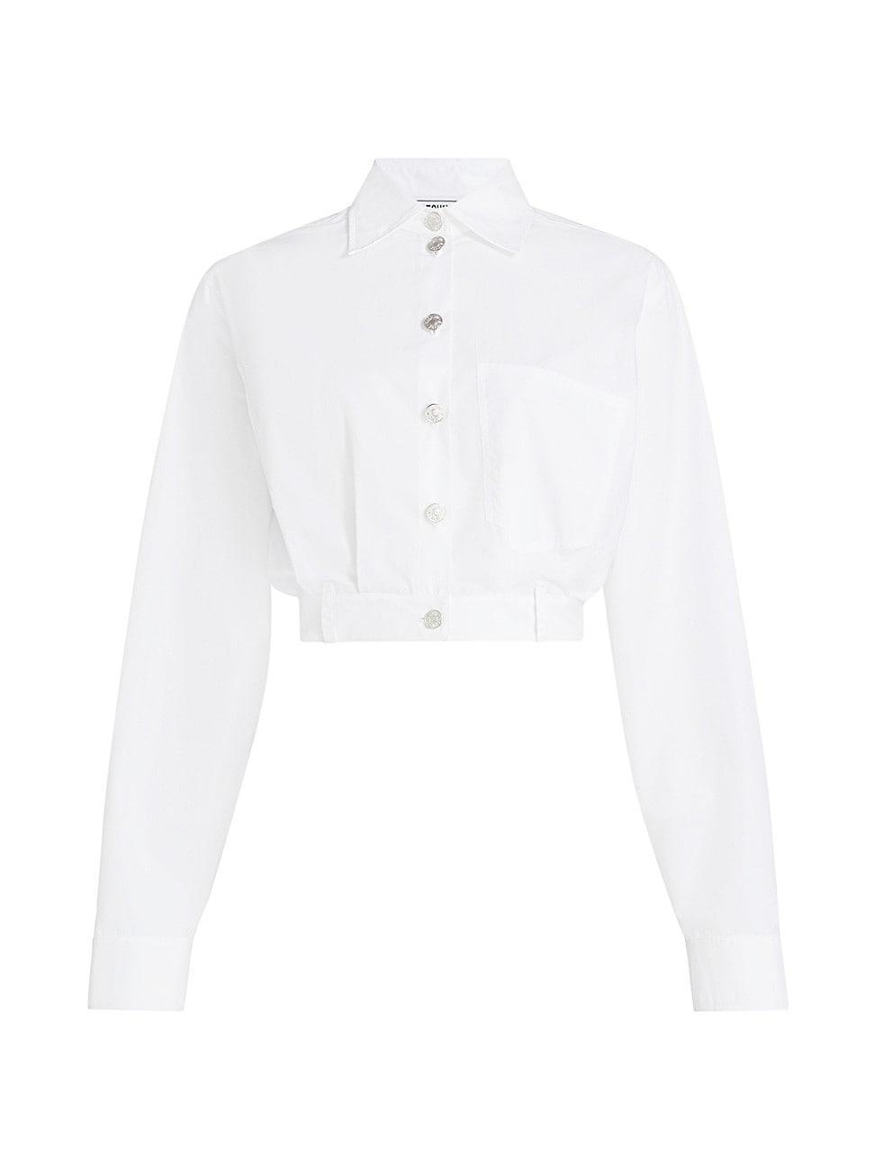 Womens Poplin Button-Up Crop Blouse Product Image