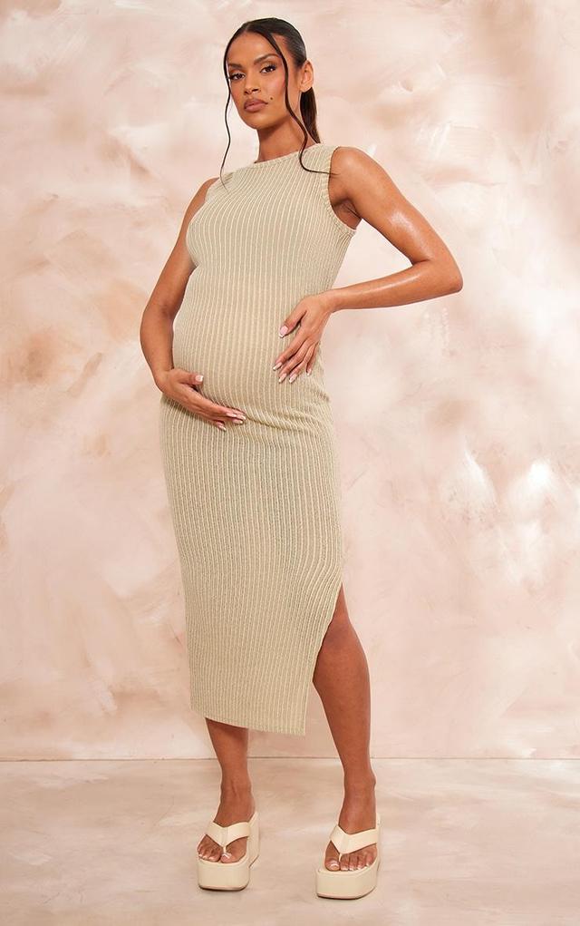 Maternity Green Rib Contrast Detail Midaxi Dress Product Image