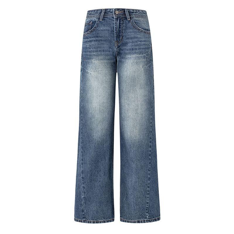 Low Waist Washed Straight-Fit Wide-Leg Jeans Product Image