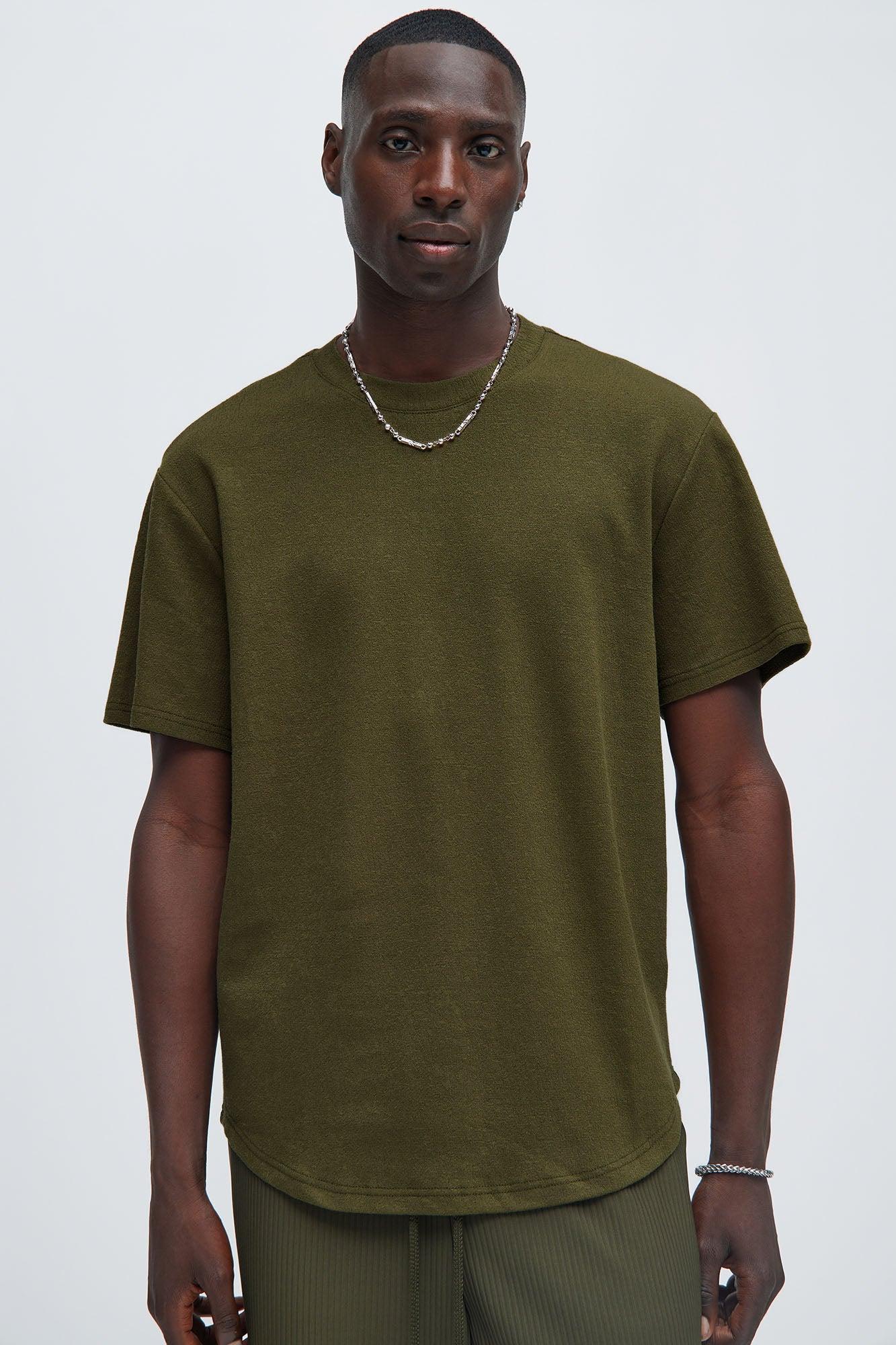 Duval Textured Knit Scallop Short Sleeve Tee - Olive product image