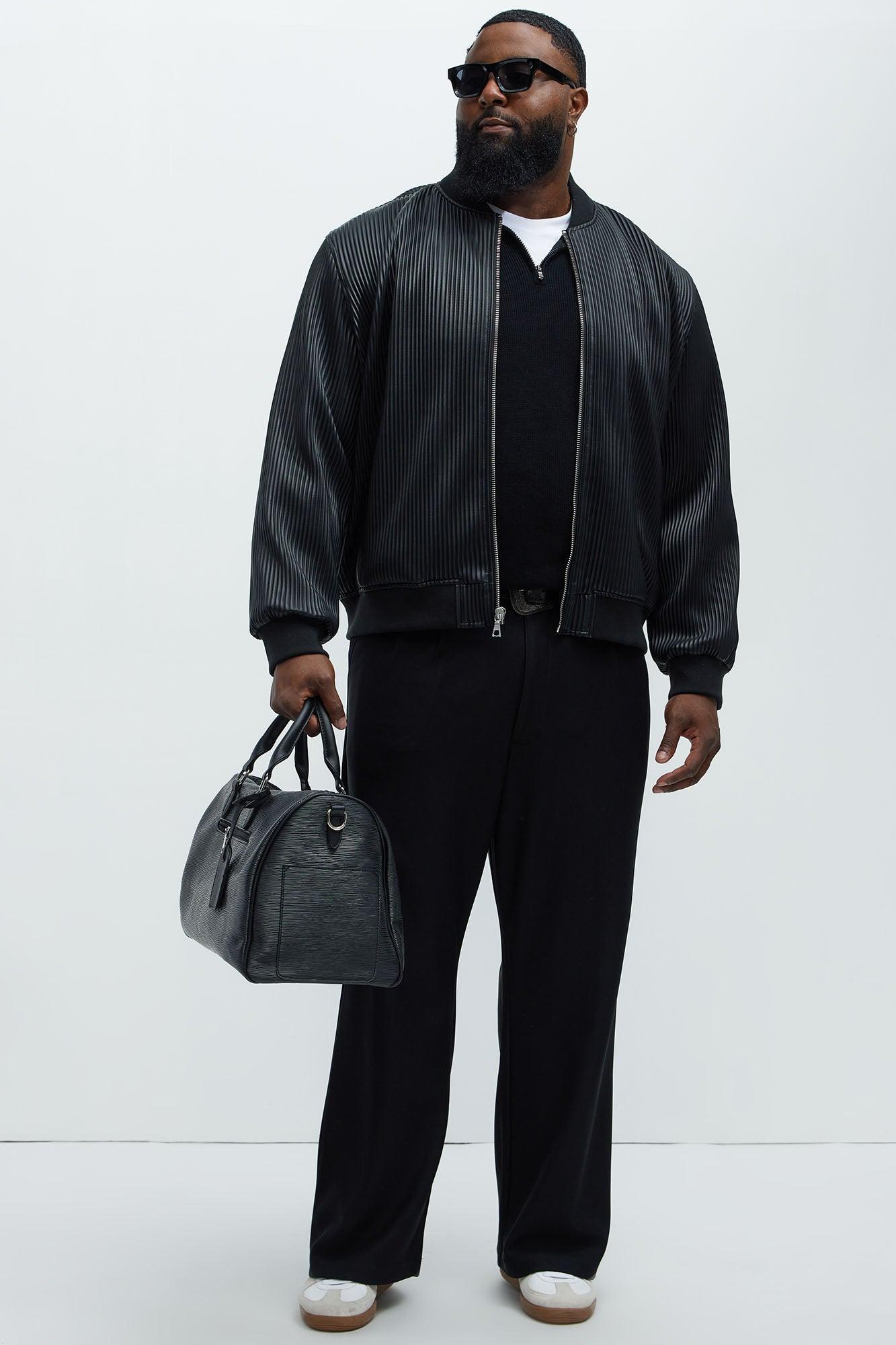 Gordon Faux Leather Bomber Jacket - Black Product Image