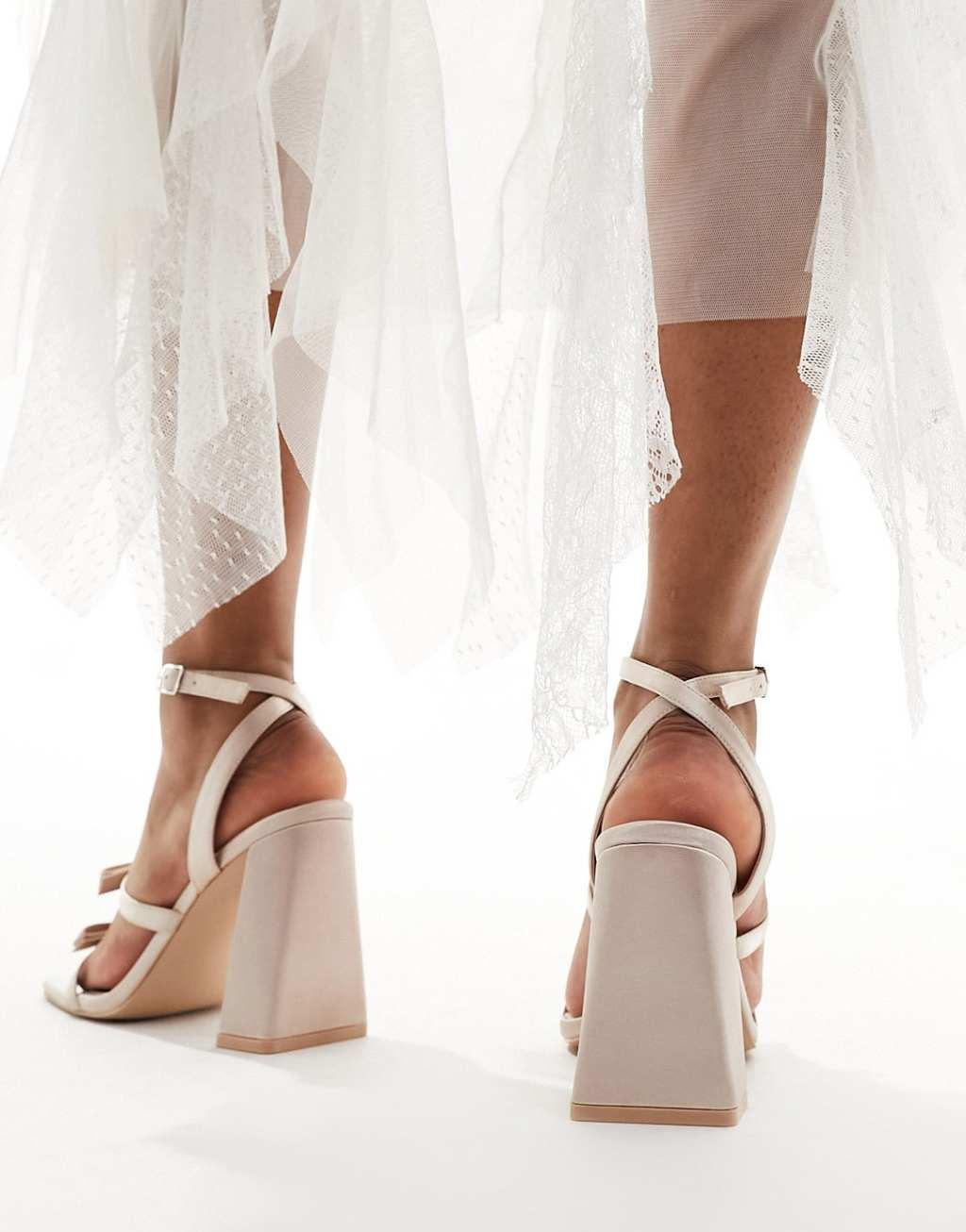 Be Mine Bridal Angelin bow block heel sandals in blush Product Image