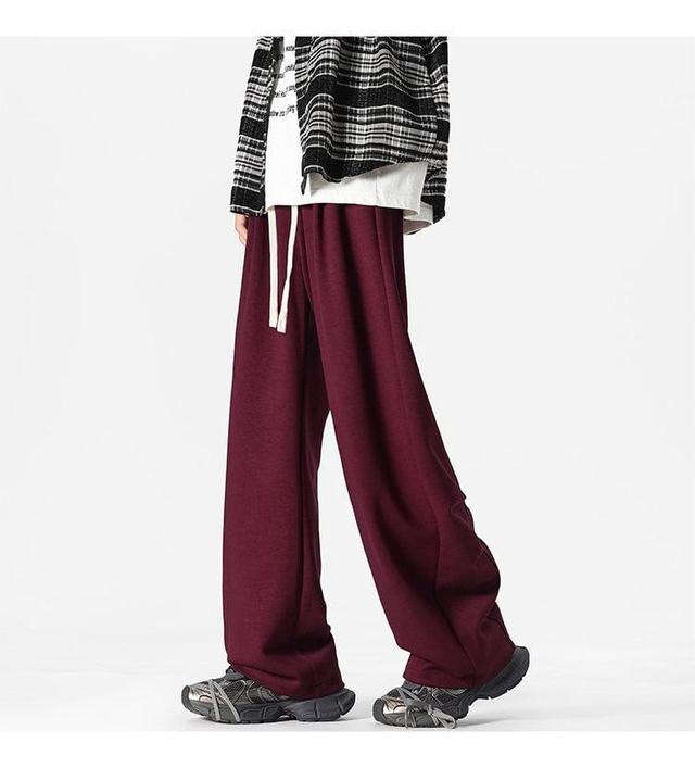 Drawstring Waist Plain Fleece-Lined Straight Leg Sweatpants Product Image