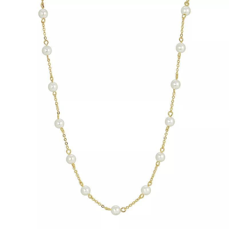 1928 Gold Tone Pearl Station Necklace, Women's, White - Size: One Size Product Image