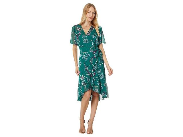 Calvin Klein Chiffon Floral Midi (Sequoia ) Women's Dress Product Image