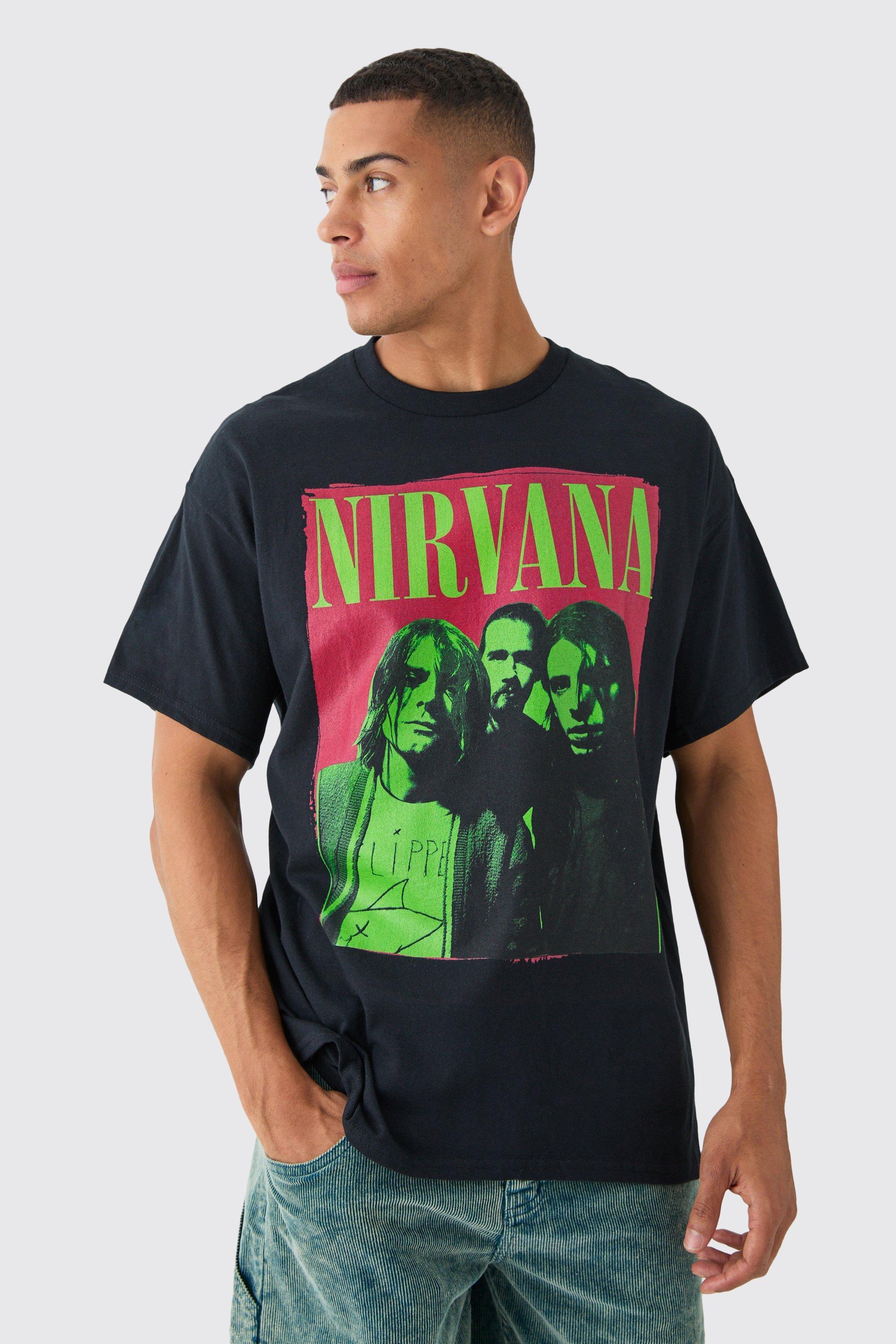 Mens Black Oversized Nirvana Band License T-shirt, Black Product Image