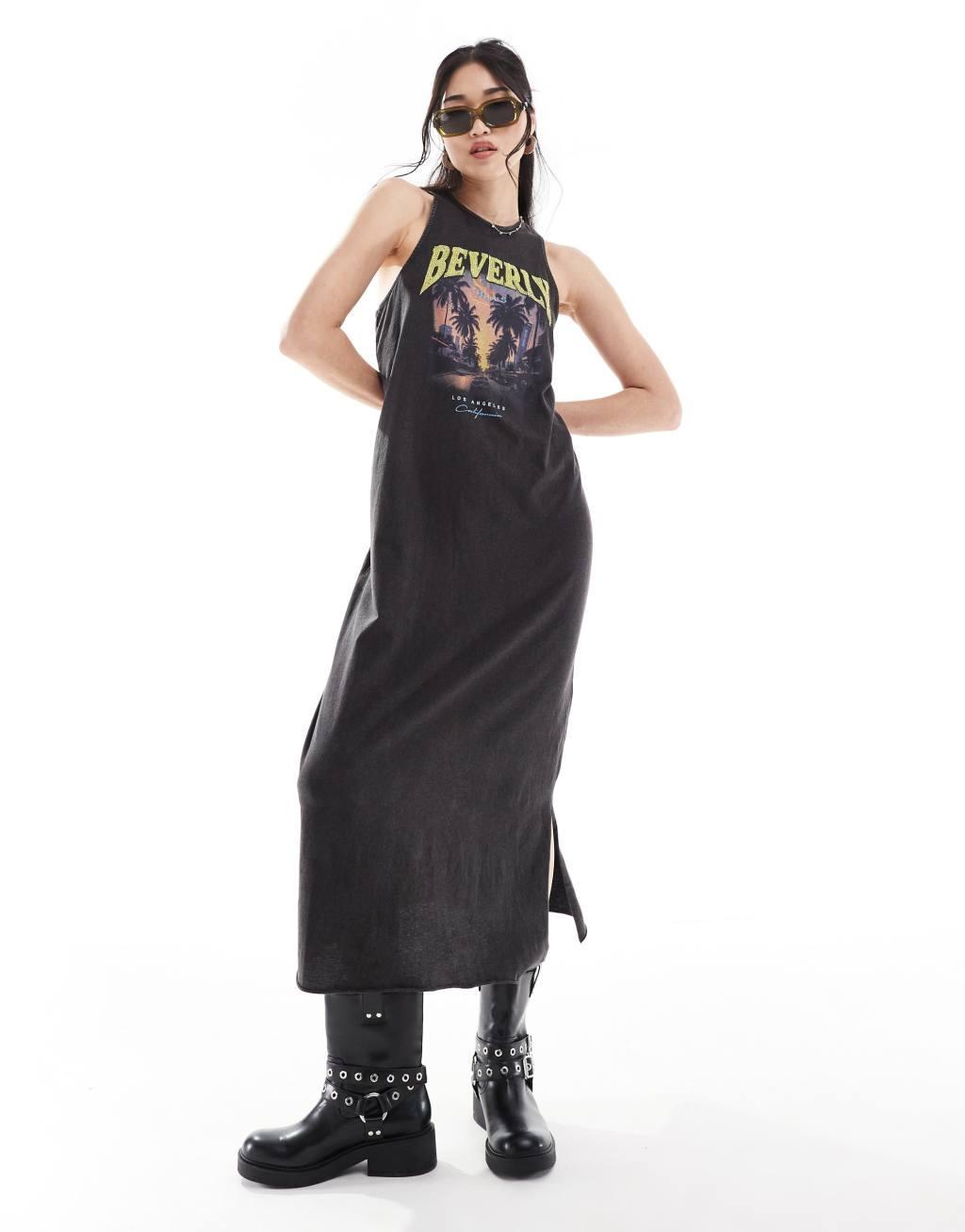 ONLY tank maxi dress with Beverly print in washed black  Product Image