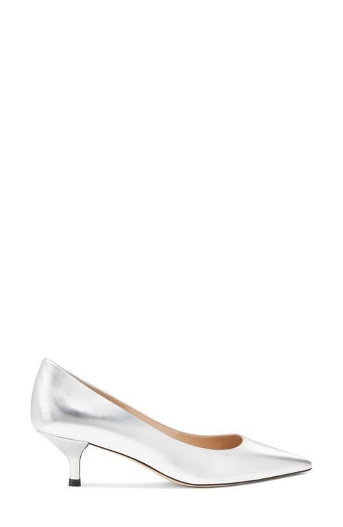 STUART WEITZMAN Stuart Metallic Leather Kitten-heel Pumps In Silver Product Image