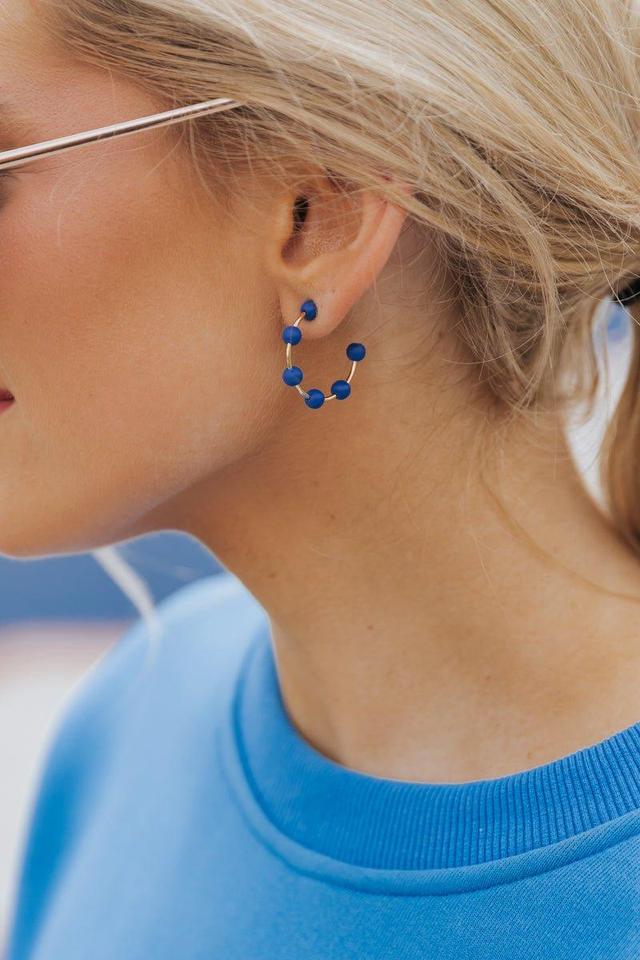 Royal Blue Beaded Hoop Earrings Product Image