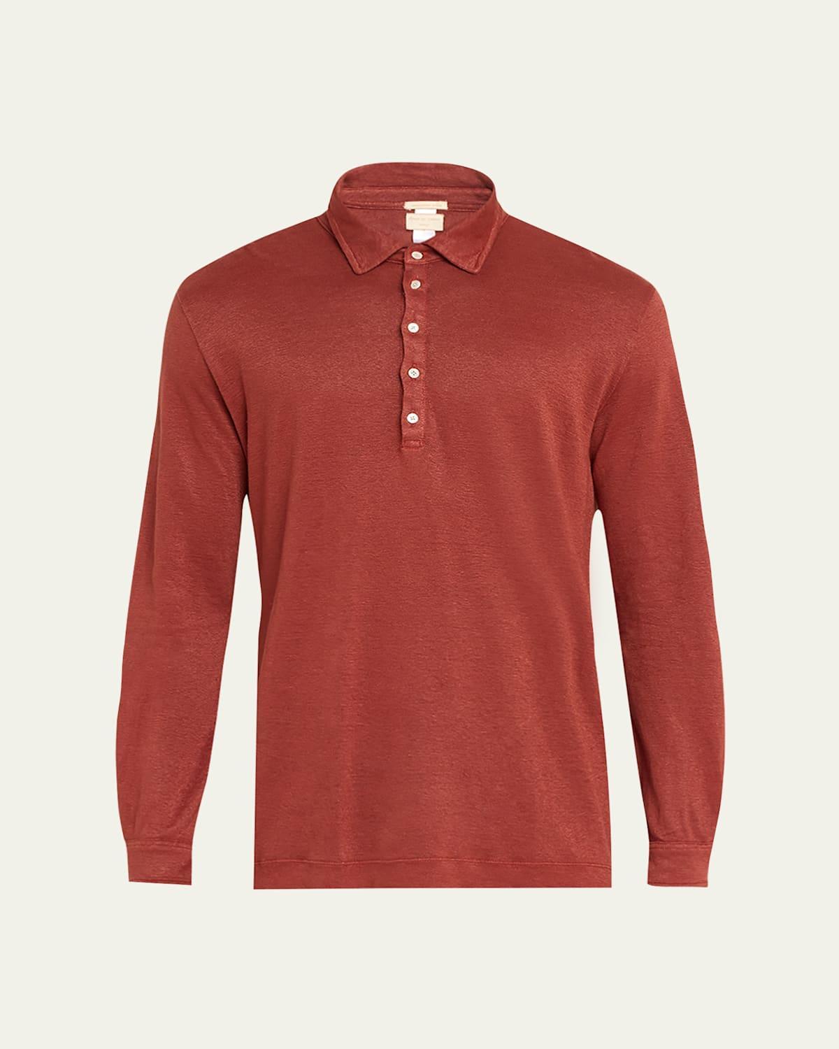 Mens Linen Pique Long-Sleeve Polo Shirt Product Image