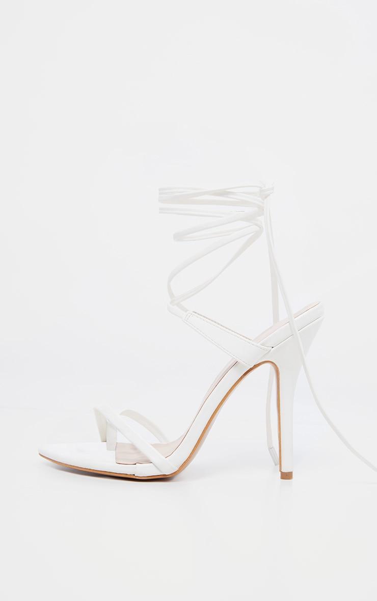 White Mid Heel Toe Loop Ankle Tie Heel Product Image