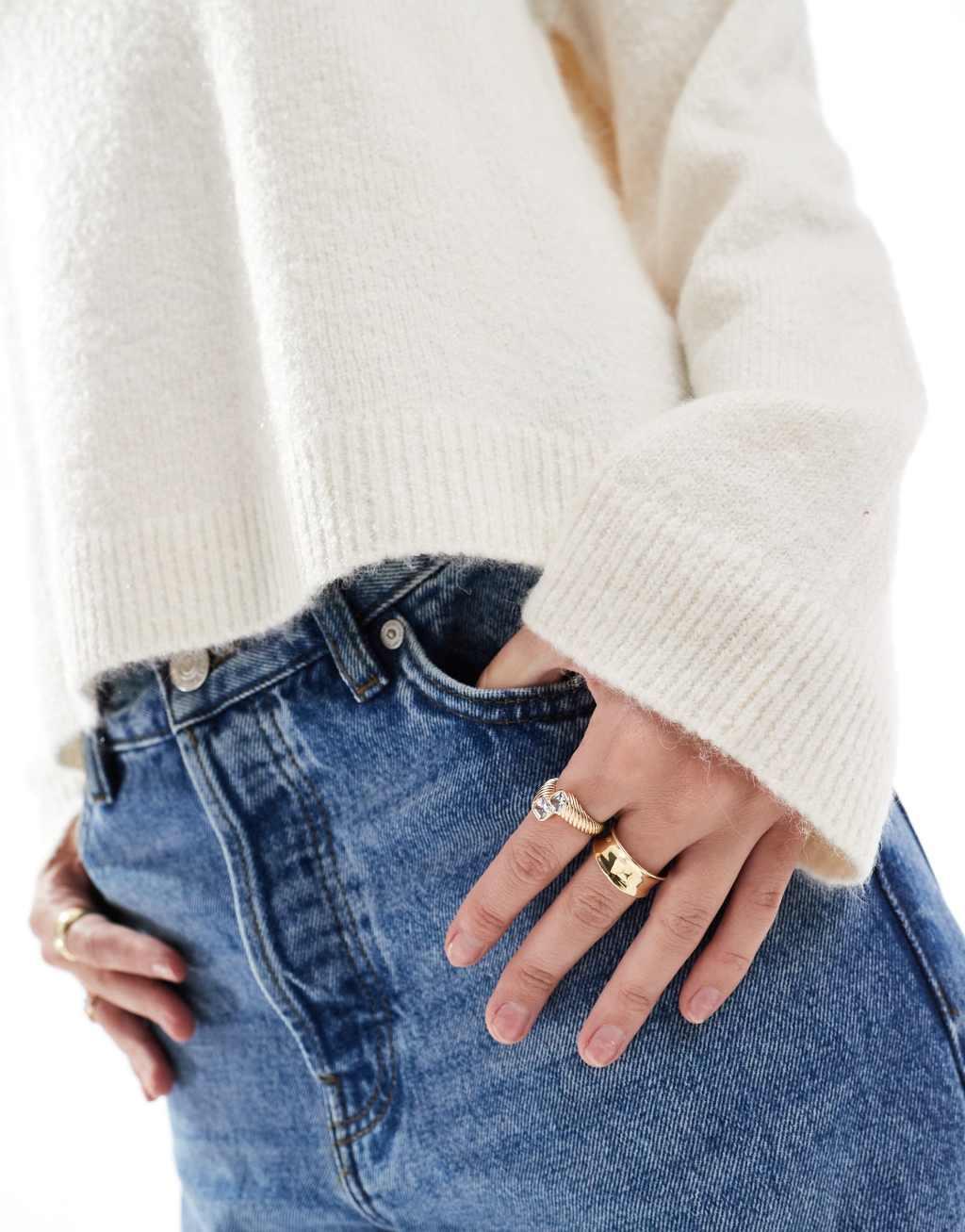 ASOS DESIGN knitted high neck sweater in cream Product Image