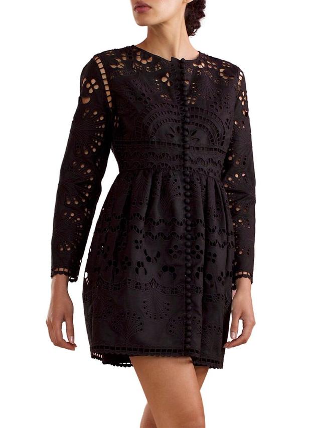 Womens Eyelet Long-Sleeve Minidress Product Image