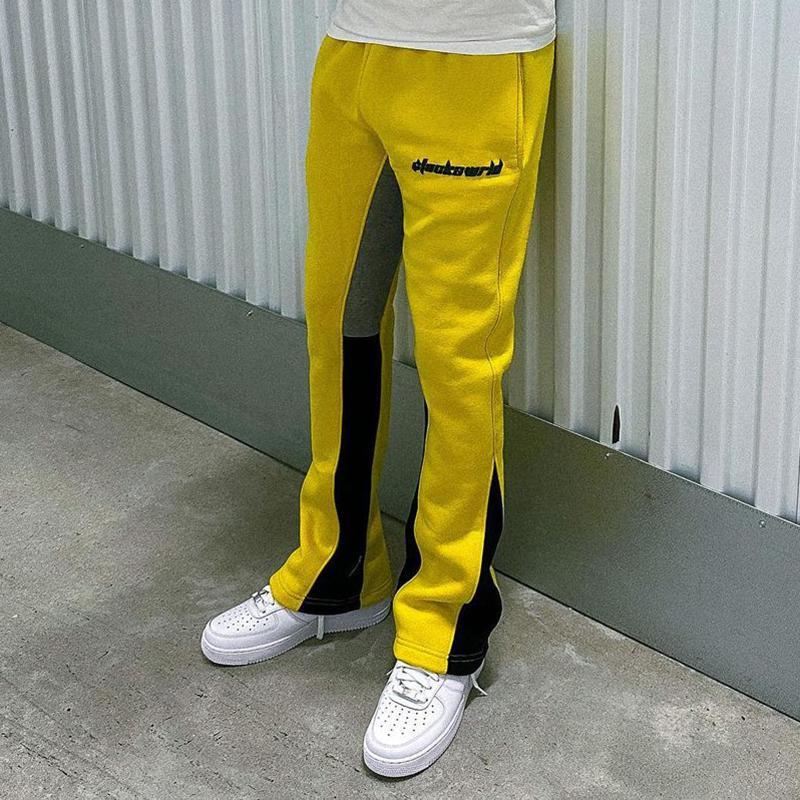 Unisex Men's Yellow Basic Street Print Flared SweatPants Product Image