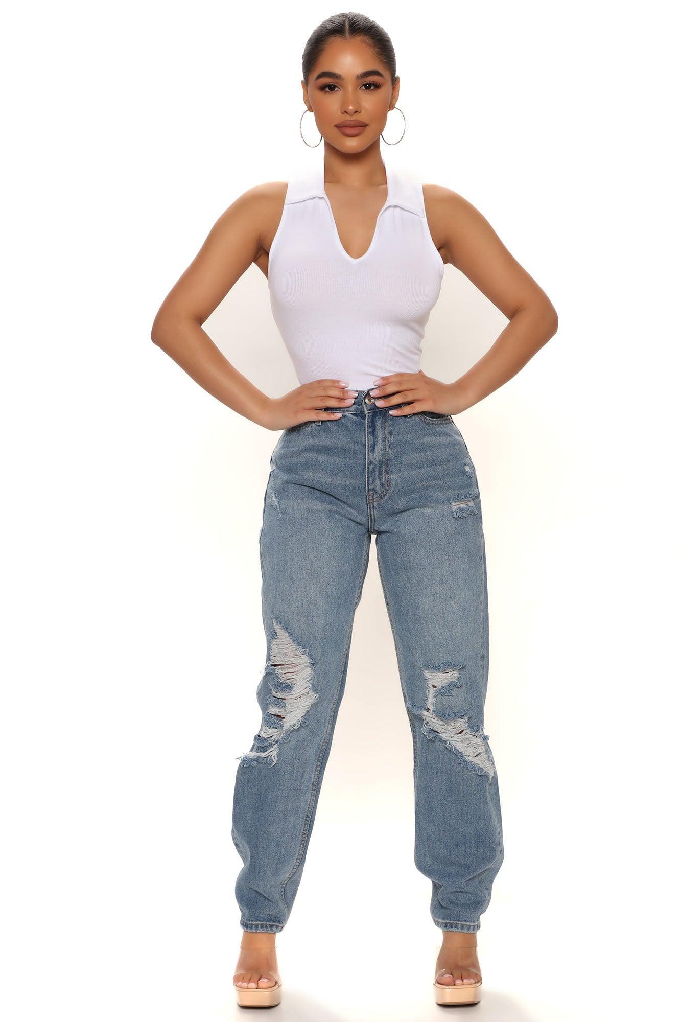 Broke Your Heart Distressed Slim Mom Jeans - Medium Blue Wash product image