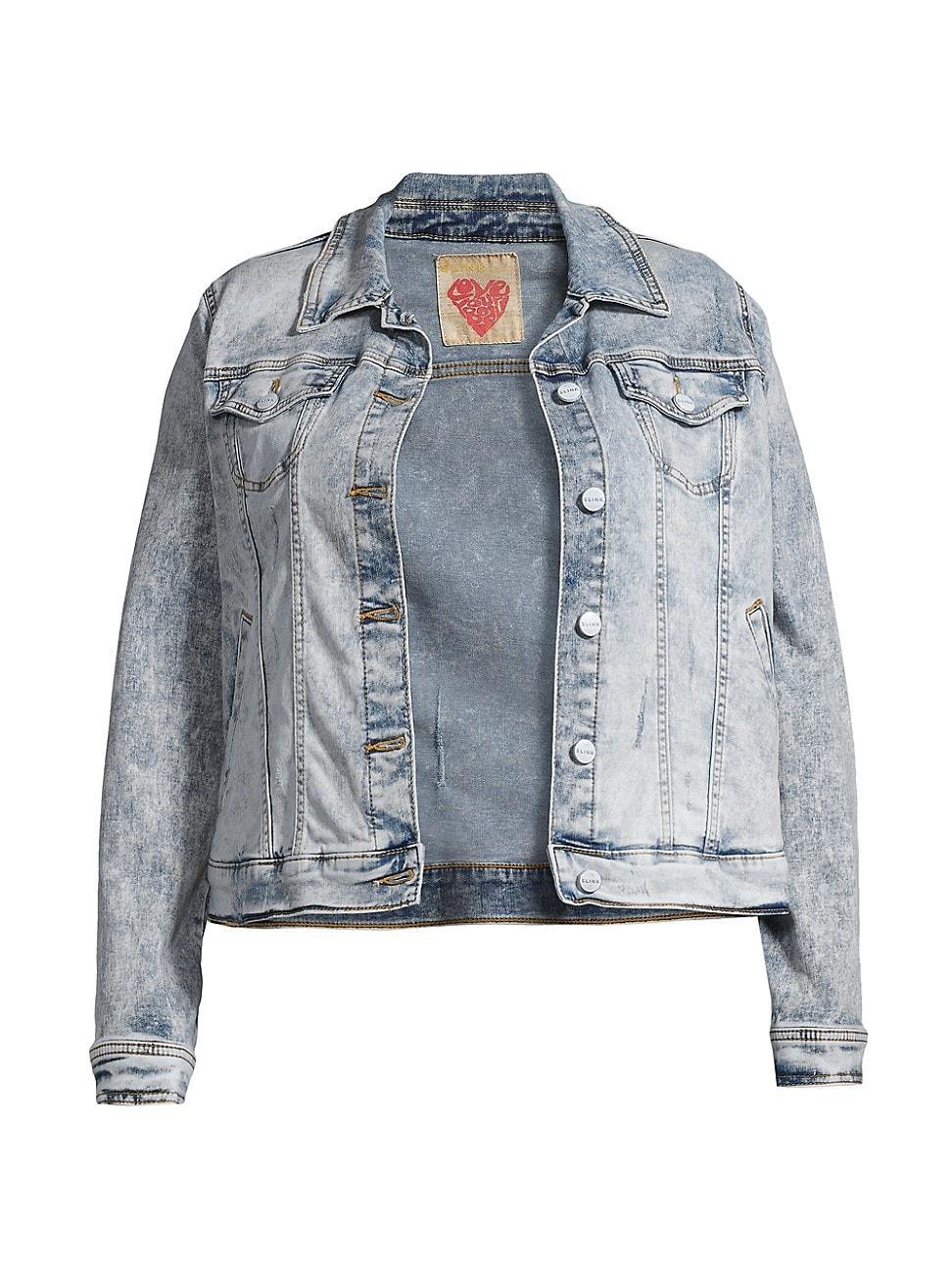 Womens Acid-Wash Denim Trucker Jacket Product Image