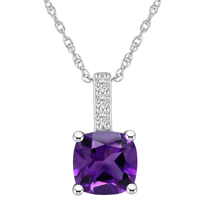 Alyson Layne 14k White Gold Cushion Amethyst & Diamond Accent Pendant Necklace, Womens Purple Product Image