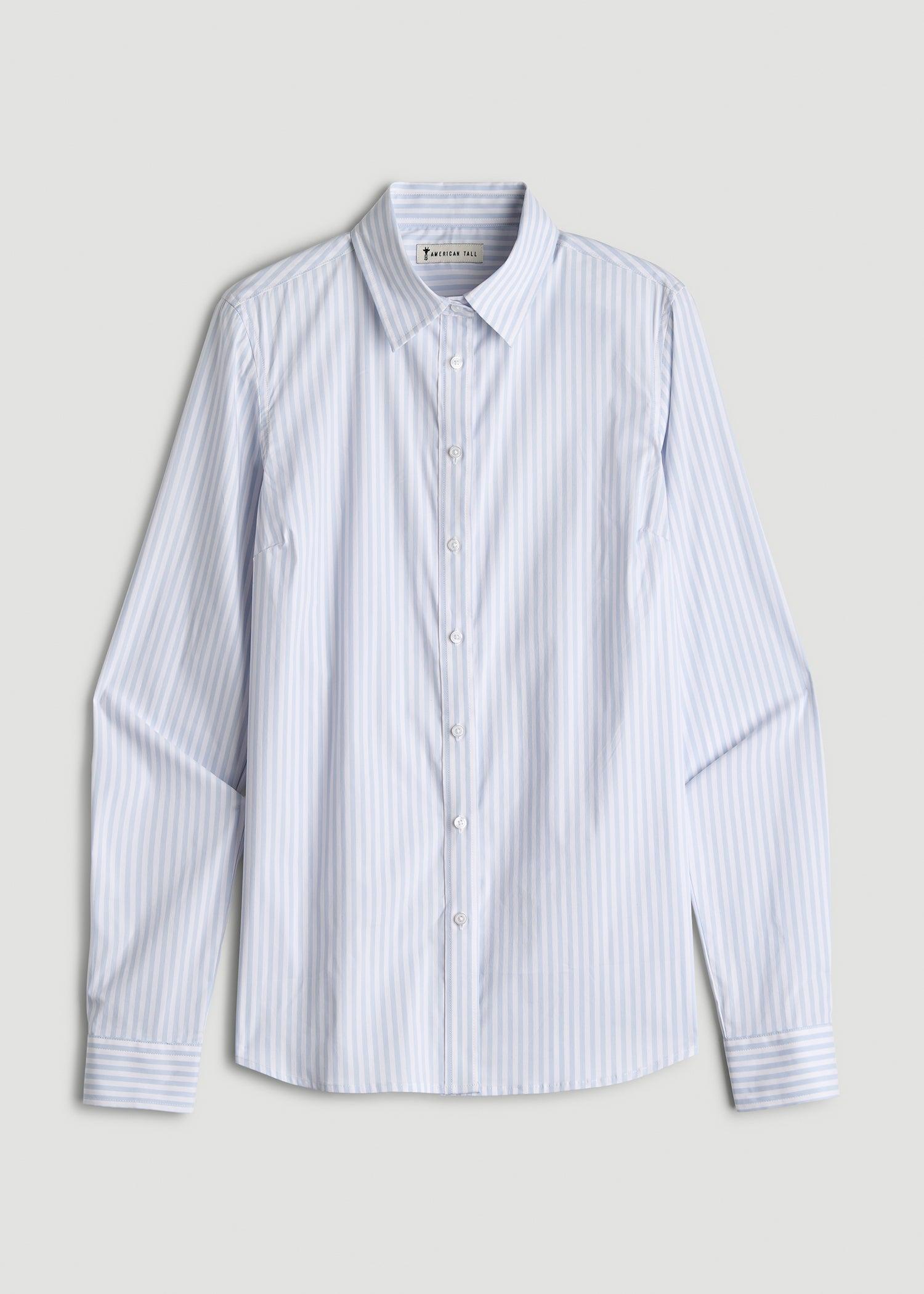 Slim Fit Button Up Women's Tall Shirt in Light Blue Stripe Product Image