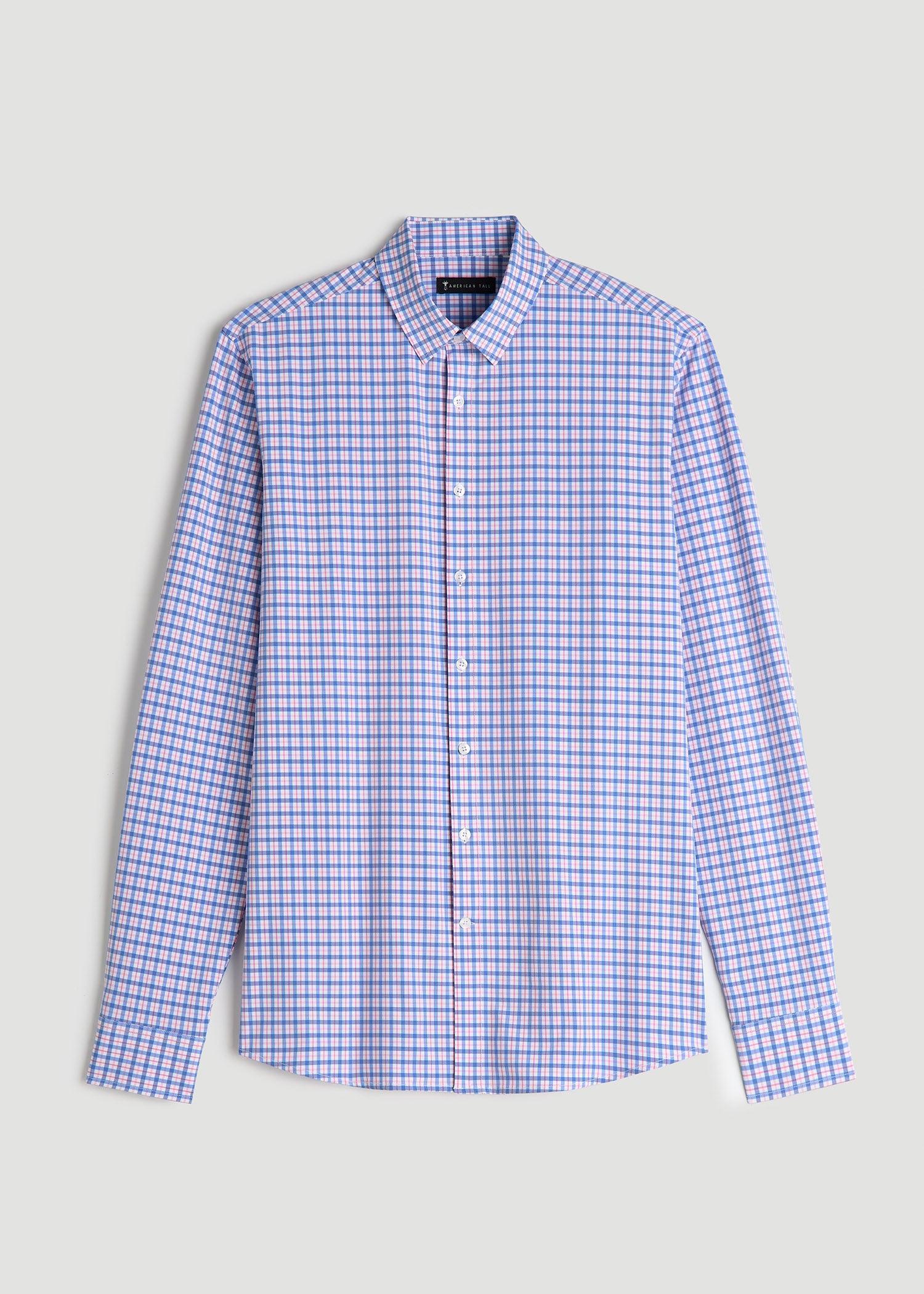 Traveler Stretch Dress Shirt for Tall Men in Blue and Rose Grid Product Image