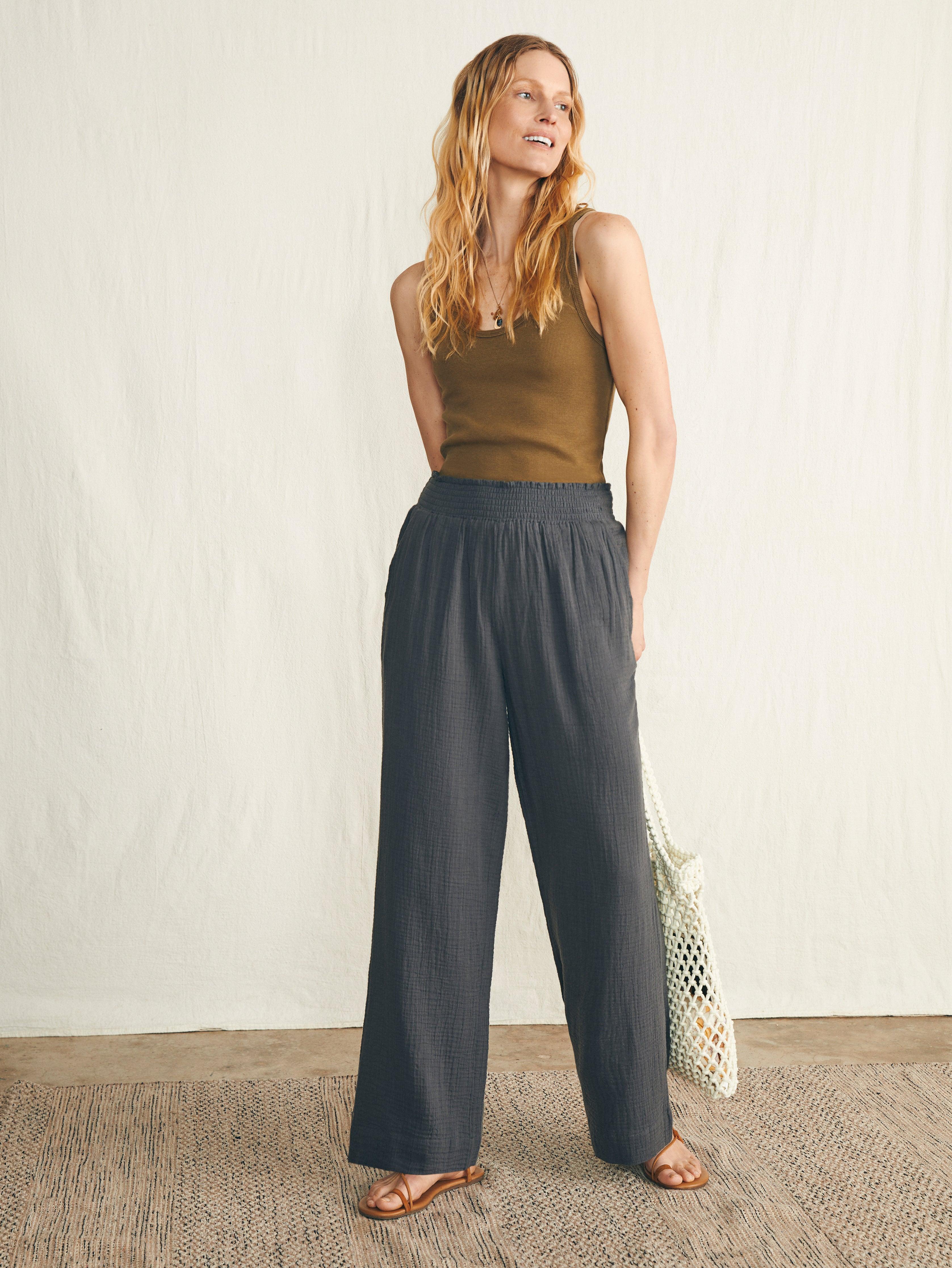 Dream Cotton Gauze Wide Leg Pant - Washed Black Female Product Image