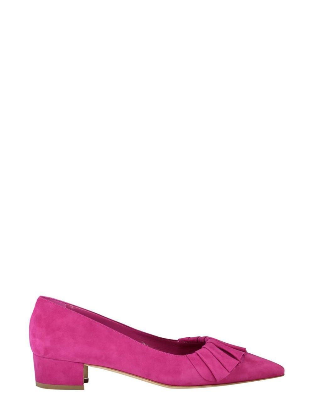 Suede Ruffle Ballerina Pumps In Dark Pink Product Image