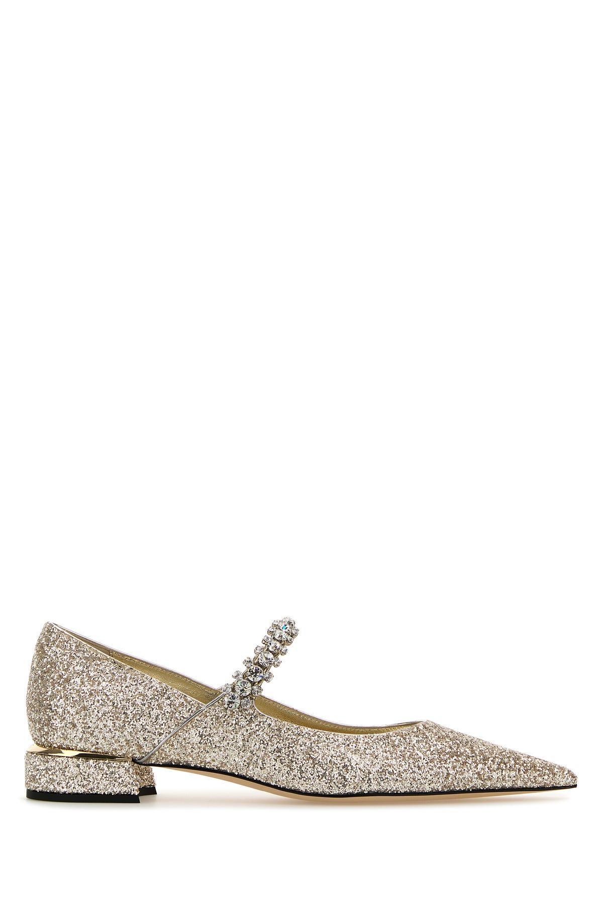 JIMMY CHOO Golden Bing Ballet Flats In Silver Product Image