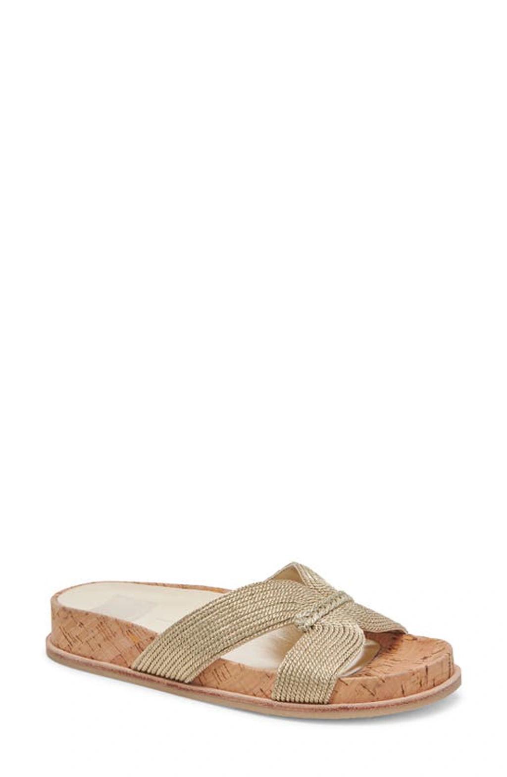 Selda Raffia Slide Sandal In Gold Raffia Product Image