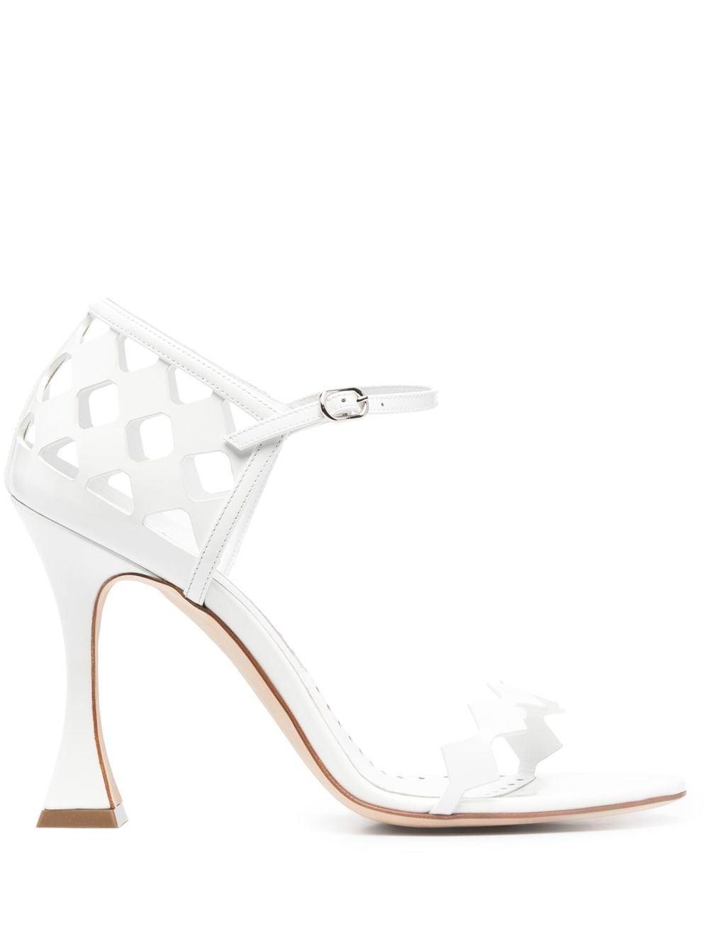 MANOLO BLAHNIK Kalun Cutout Patent Leather Stiletto Sandals In White Product Image