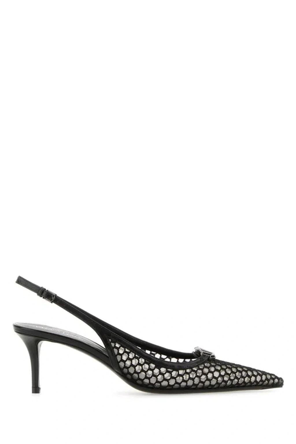 VALENTINO GARAVANI Valentino Logo Plaque Pointed Slingback Pumps In Black Product Image