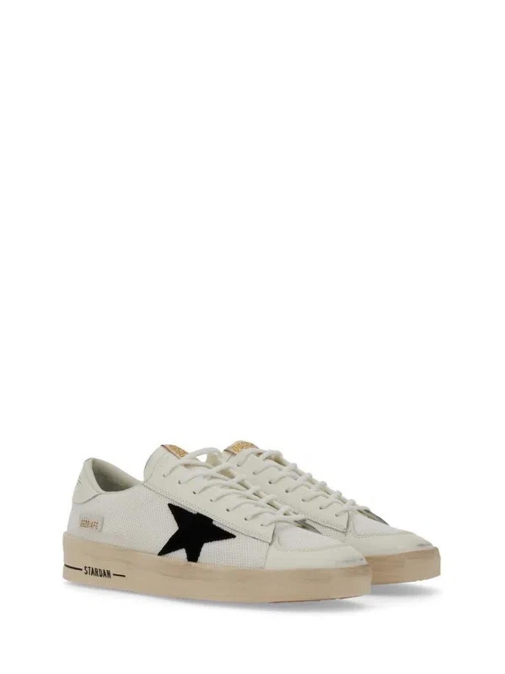 GOLDEN GOOSE Stardan Net Upper Shiny Leather Toe And Heel Suede Star In White Product Image